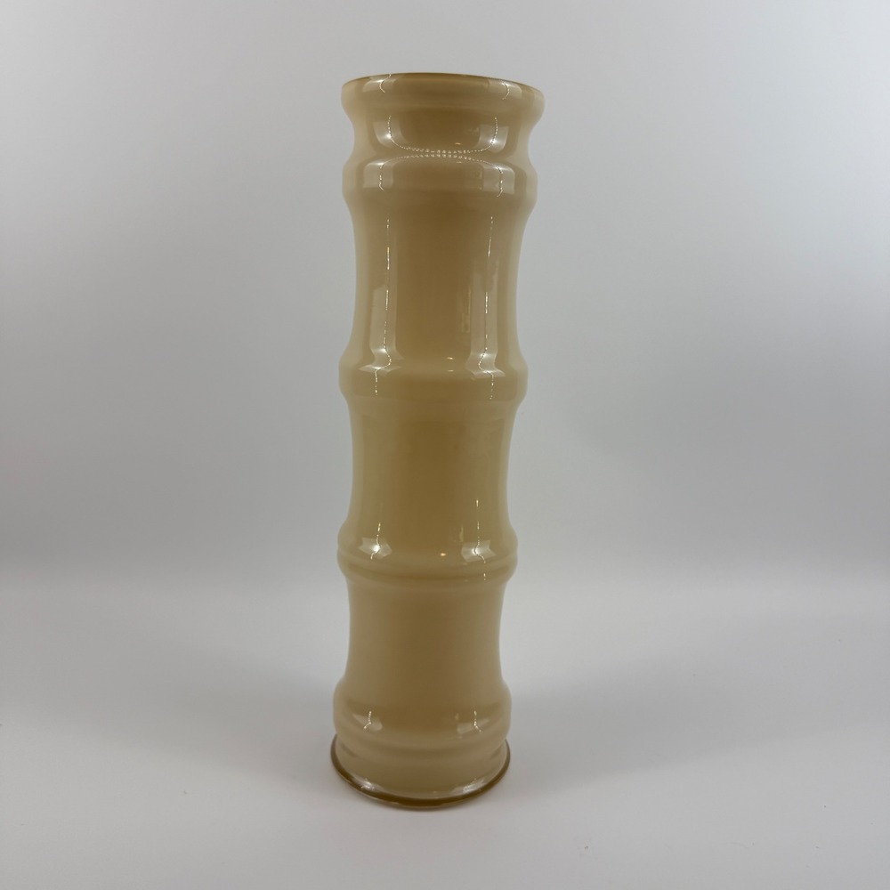 Pilgrim Cased Glass Bamboo Cylinder Vase Beige Milk Glass Retro MCM 14"